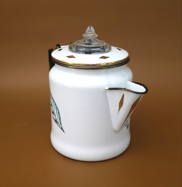 Midcentury Enamel Coffee Percolator Ambrosia Pineapple Designed by Georges Briard