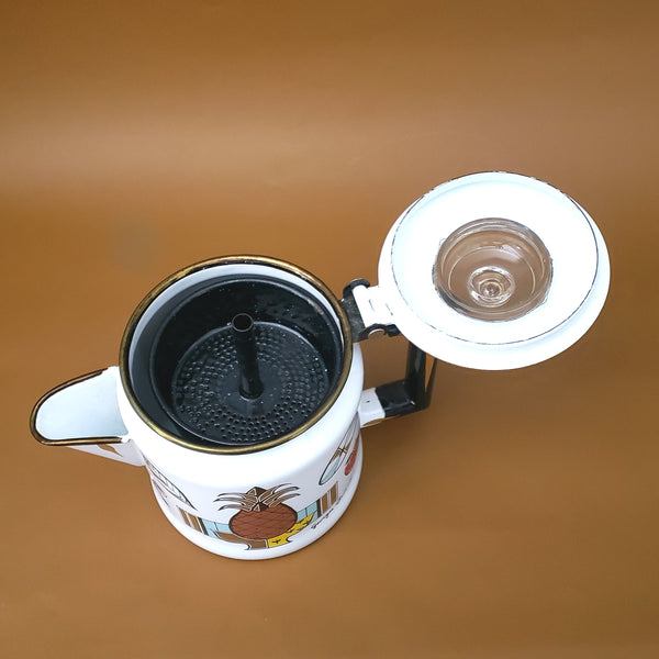 Midcentury Enamel Coffee Percolator Ambrosia Pineapple Designed by Georges Briard