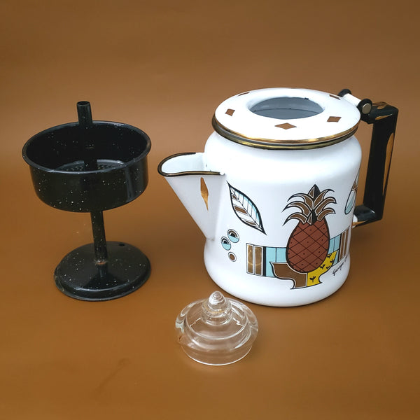 Midcentury Enamel Coffee Percolator Ambrosia Pineapple Designed by Georges Briard