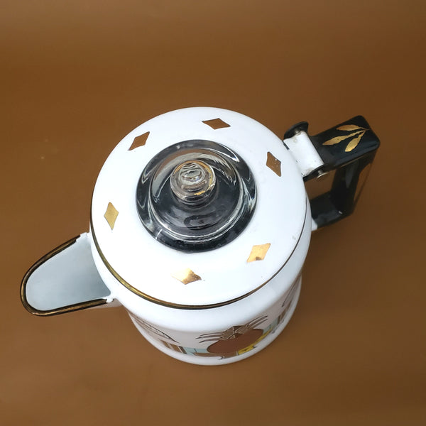 Midcentury Enamel Coffee Percolator Ambrosia Pineapple Designed by Georges Briard