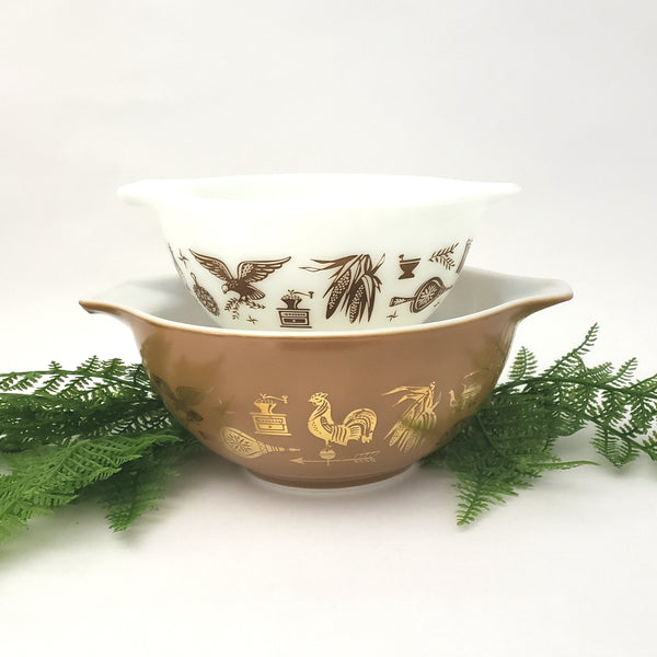 Vintage Pyrex Cinderella Mixing Bowls "Early American" Collection of 2 #441 and #442