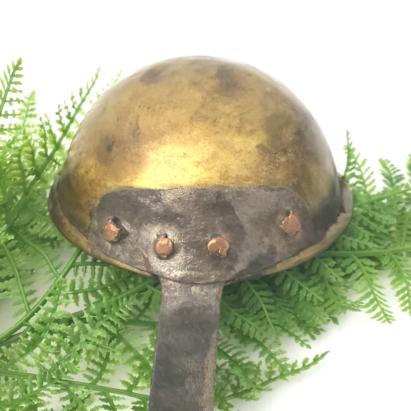 Unusual Antique Hand Forged Wrought Iron & Brass Ladle Dipper Rat Tail Hooked End