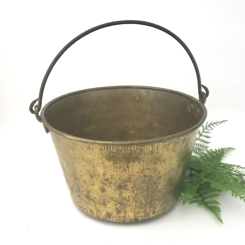 Vintage Old Brass Pail Bucket With Forged Iron Handle
