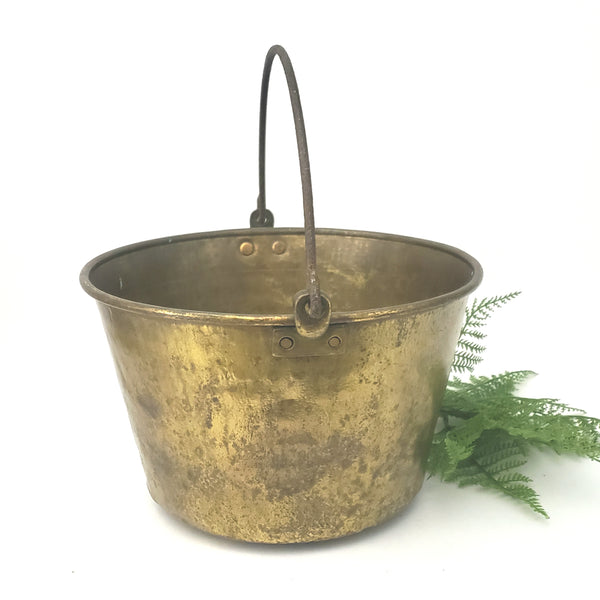 Vintage Old Brass Pail Bucket With Forged Iron Handle