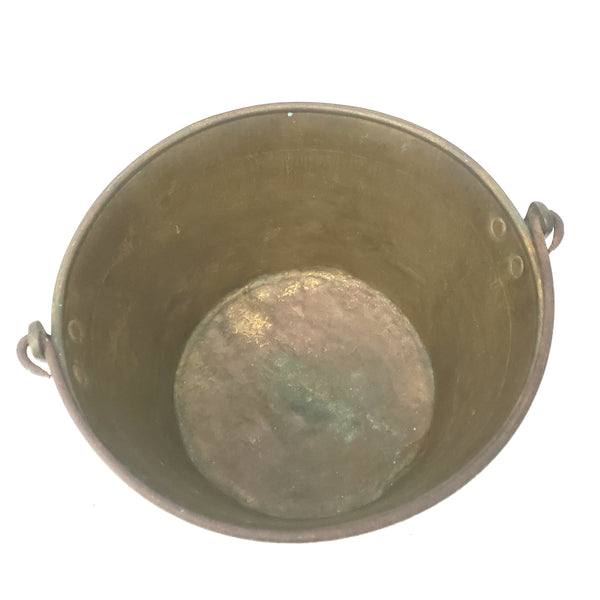 Vintage Old Brass Pail Bucket With Forged Iron Handle