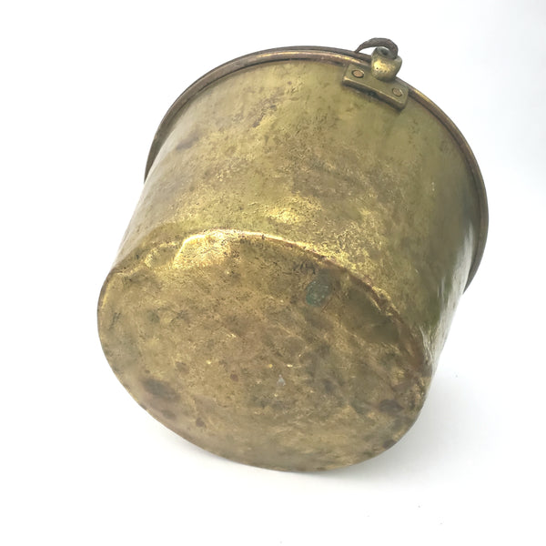 Vintage Old Brass Pail Bucket With Forged Iron Handle