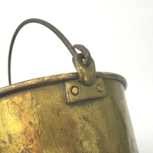 Vintage Old Brass Pail Bucket With Forged Iron Handle