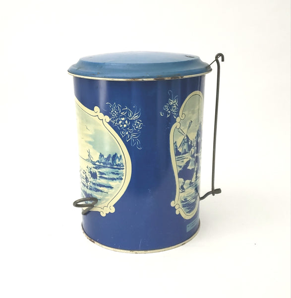 Lithograph Tin Toy "Step-On Can" Blue White Dutch Scene by Wolverine Supply Pittsburgh