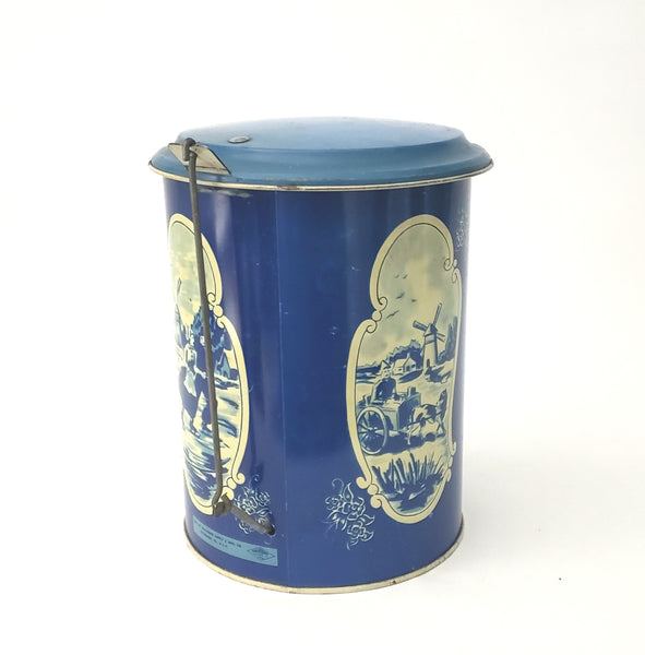 Vintage Litho Tin Toy "Step On Can"  Blue White Dutch Scene by Wolverine Supply