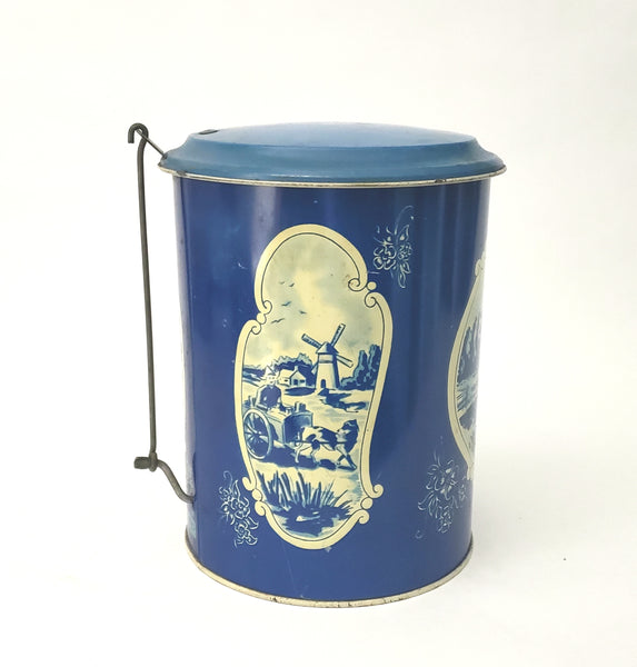 Lithograph Tin Toy "Step-On Can" Blue White Dutch Scene by Wolverine Supply Pittsburgh