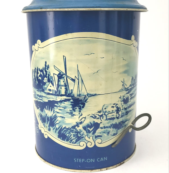 Vintage Litho Tin Toy "Step On Can"  Blue White Dutch Scene by Wolverine Supply