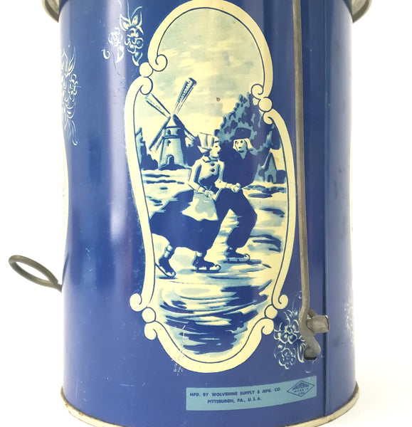 Vintage Litho Tin Toy "Step On Can"  Blue White Dutch Scene by Wolverine Supply