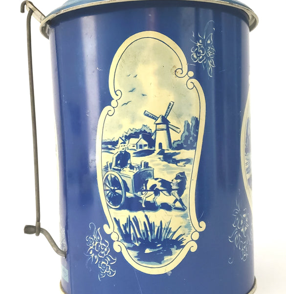 Vintage Litho Tin Toy "Step On Can"  Blue White Dutch Scene by Wolverine Supply
