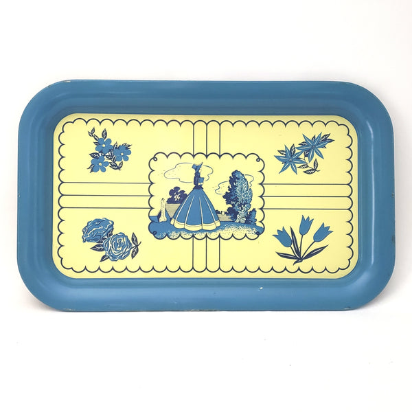 Vintage Lithograph Tin Toy Tray Blue & Cream Dutch Scene by Wolverine 1940s