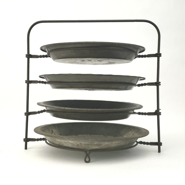 Vintage Metal Pie Stand Rack 4 Tier With 4 Advertising Pie Plates