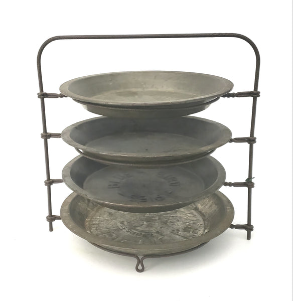 Vintage Metal Pie Stand Rack 4 Tier With 4 Advertising Pie Plates