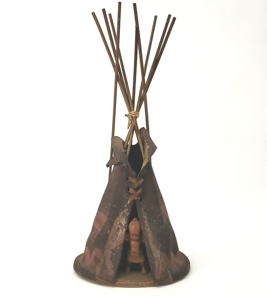 Vintage Leather Teepee Boy in Entrance - Southwestern Style Accent