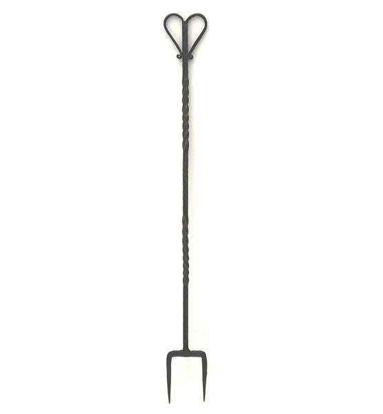 Antique Forged Wrought Iron Butcher Flesh Fork Heart Handle Twisted 2 Pronged