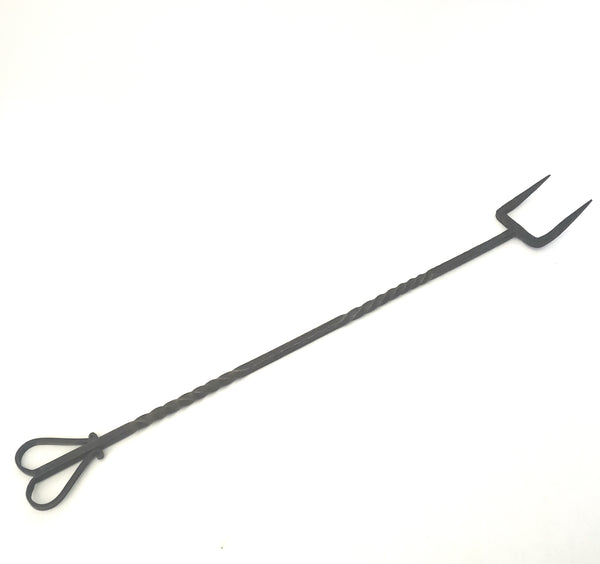 Antique Forged Wrought Iron Flesh Fork "Heart Handle" Twisted 2 Pronged