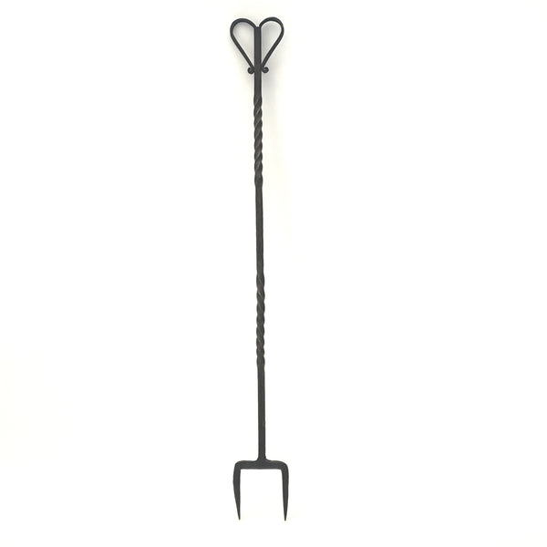 Antique Forged Wrought Iron Flesh Fork "Heart Handle" Twisted 2 Pronged