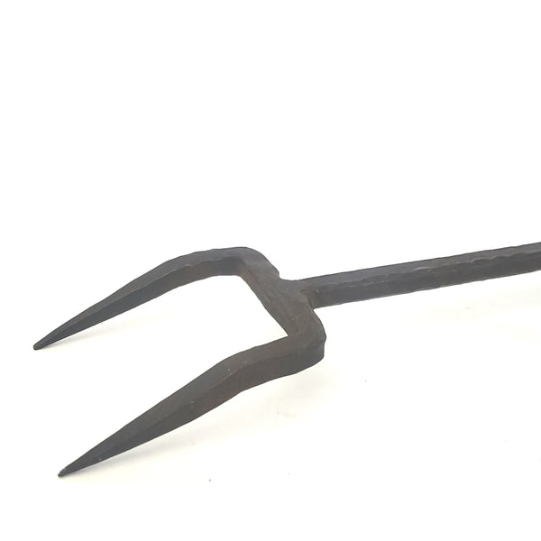 Antique Forged Wrought Iron Flesh Fork "Heart Handle" Twisted 2 Pronged