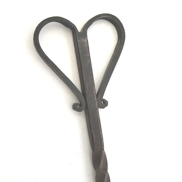 Antique Forged Wrought Iron Flesh Fork "Heart Handle" Twisted 2 Pronged