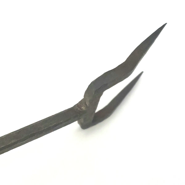 Antique Forged Wrought Iron Flesh Fork "Heart Handle" Twisted 2 Pronged