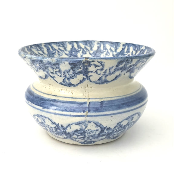Antique Blue and White Decorated Salt Glazed Stoneware Spittoon Cuspidor