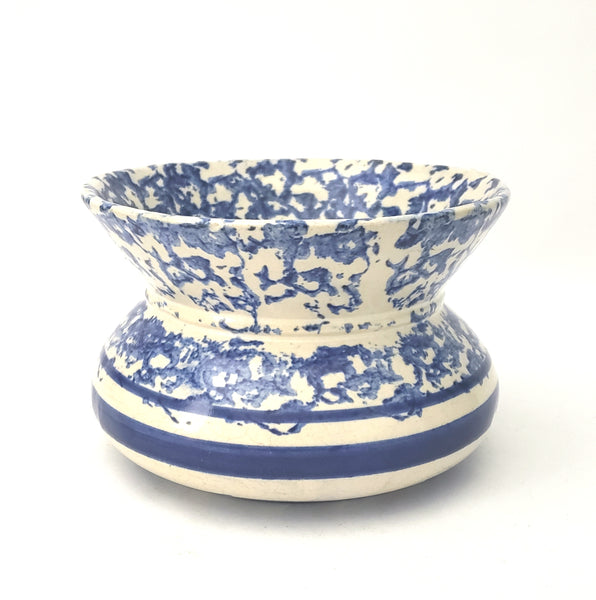 Antique Blue and White Sponged Decorated Salt Glazed Stoneware Spittoon Cuspidor