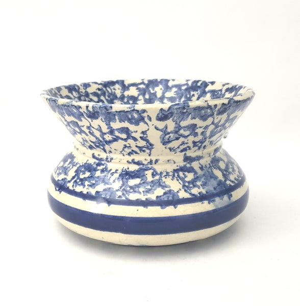 Antique Blue and White Sponged Decorated Salt Glazed Stoneware Spittoon Cuspidor