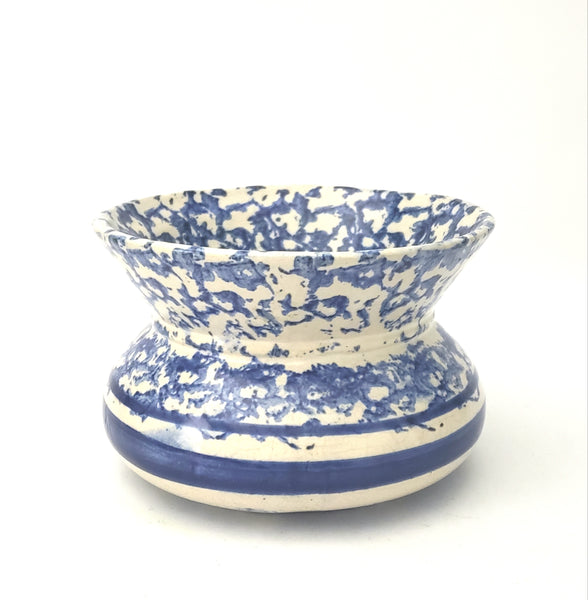 Antique Blue and White Sponged Decorated Salt Glazed Stoneware Spittoon Cuspidor
