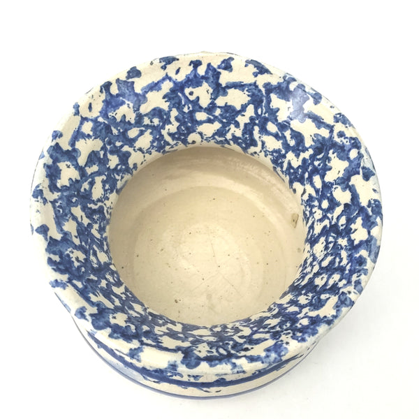 Antique Blue and White Sponged Decorated Salt Glazed Stoneware Spittoon Cuspidor