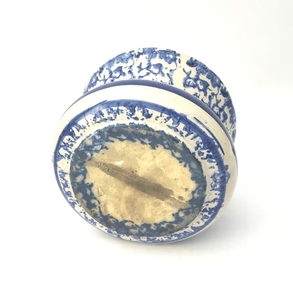 Antique Blue and White Sponged Decorated Salt Glazed Stoneware Spittoon Cuspidor