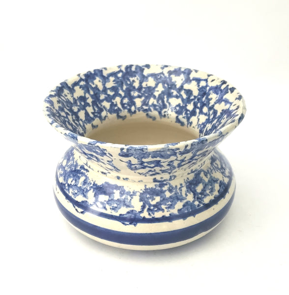 Antique Blue and White Sponged Decorated Salt Glazed Stoneware Spittoon Cuspidor