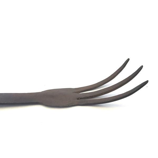 Unusual Early Handcrafted Hammered Wrought Iron 3 Prong Meat Fork Hearth Accent