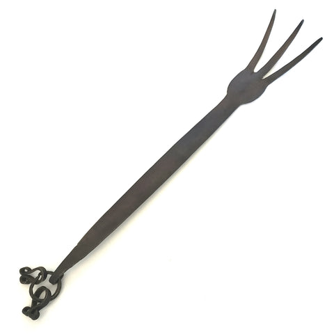 Unusual Early Handcrafted Hammered Wrought Iron 3 Prong Meat Fork Hearth Accent