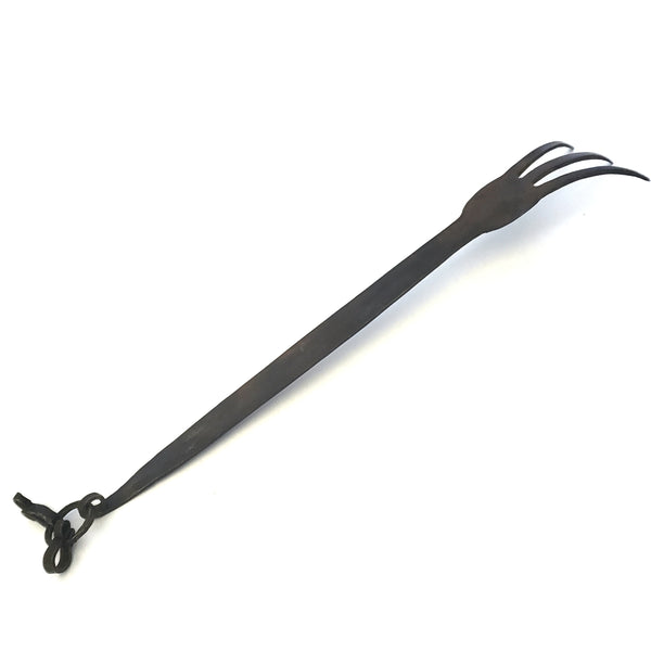 Unusual Early Handcrafted Hammered Wrought Iron 3 Prong Meat Fork Hearth Accent
