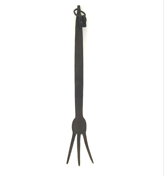 Unusual Early Handcrafted Hammered Wrought Iron 3 Prong Meat Fork Hearth Accent