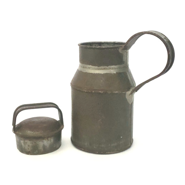 Antique Tin Milk Pail Soldered Seams 7 3/4" Original Name Tag H.C. GIBSON