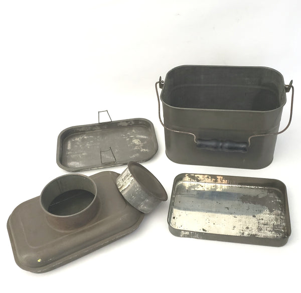 Antique Coal Miners Railroad Workers Metal Lunch Pail with Bail Handle Trays 5 Piece
