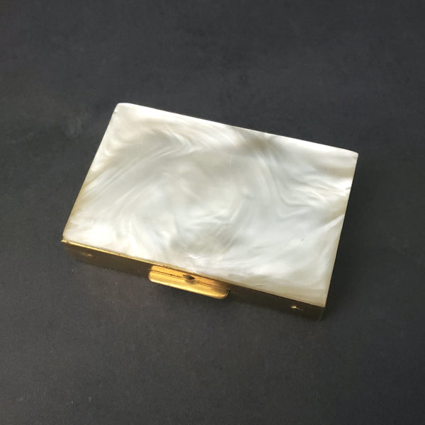 Early Mother of Pearl and Brass Pill Box, Bar with Original Insert