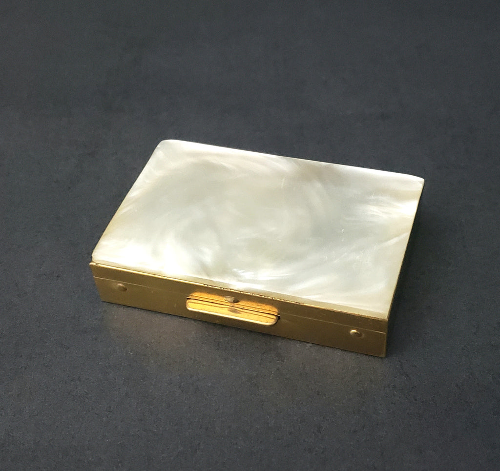 Antique Mother of Pearl and Brass Pill Box with Original Insert