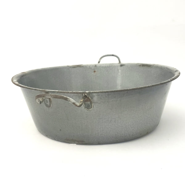 Antique Graniteware Pan with Enamel Strainer & Ladle Farmhouse Kitchen Accent