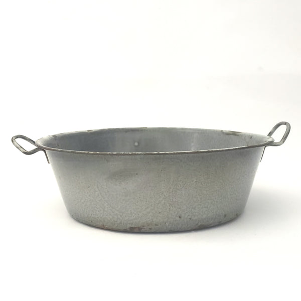 Antique Graniteware Pan with Enamel Strainer & Ladle Farmhouse Kitchen Accent