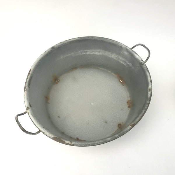 Antique Graniteware Pan with Enamel Strainer & Ladle Farmhouse Kitchen Accent