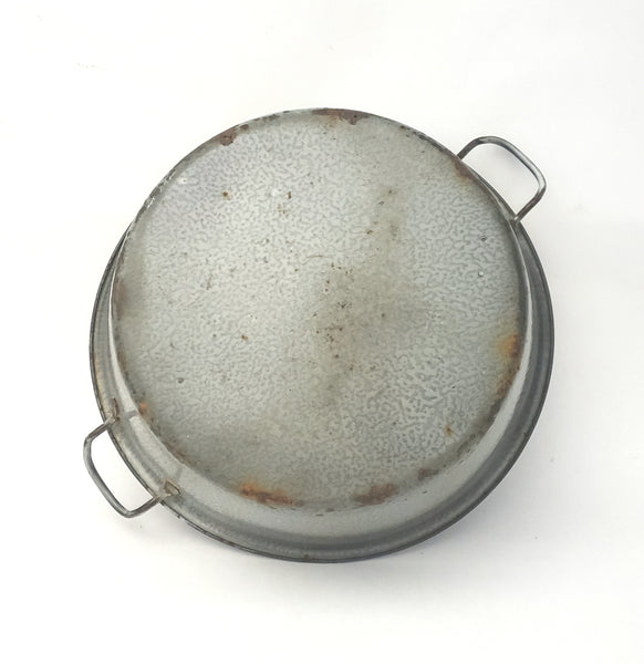 Antique Graniteware Pan with Enamel Strainer & Ladle Farmhouse Kitchen Accent